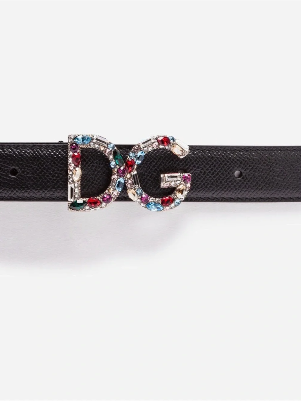 Crystal-Embellished Black Leather Belt - Designer-Style Double G Buckle